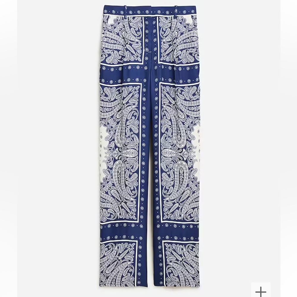 J.Crew Collection straight-leg drapey cupro-blend pant in paisley scarf print.
